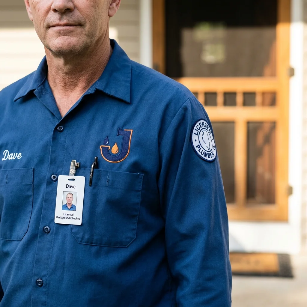 Licensed plumber showing ID badge in Fairview, OK