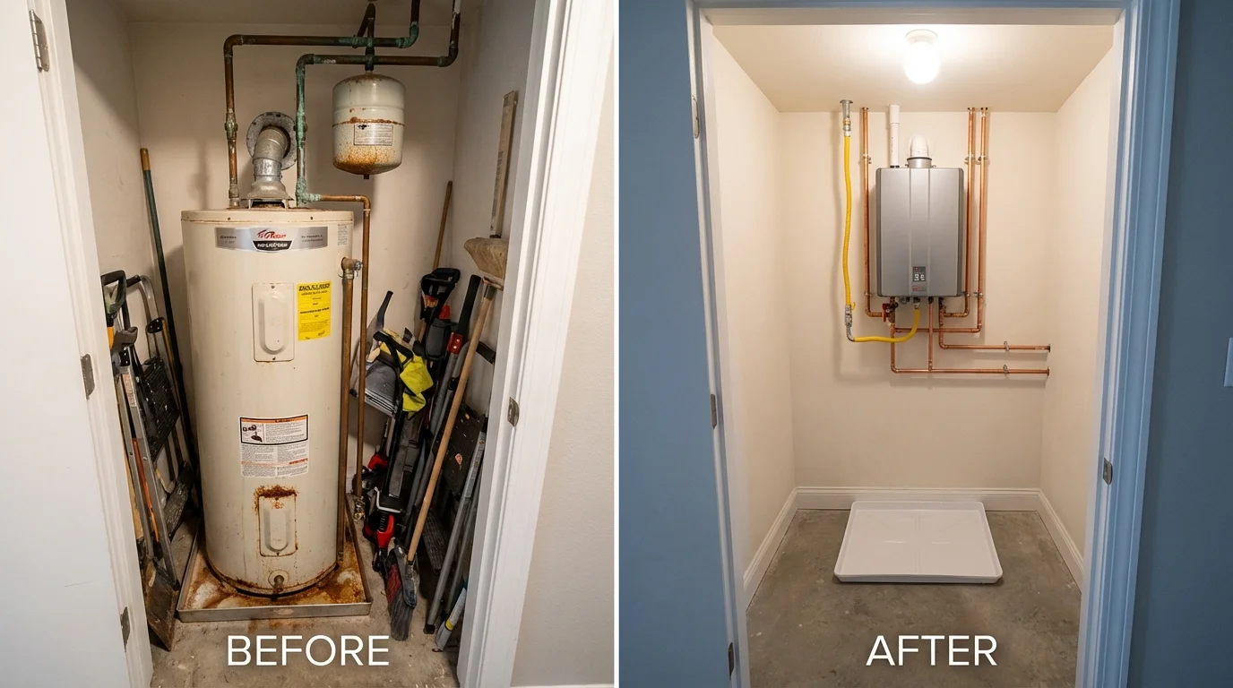 Tank water heater versus wall-mounted tankless unit comparison for Fairview, OK homeowners