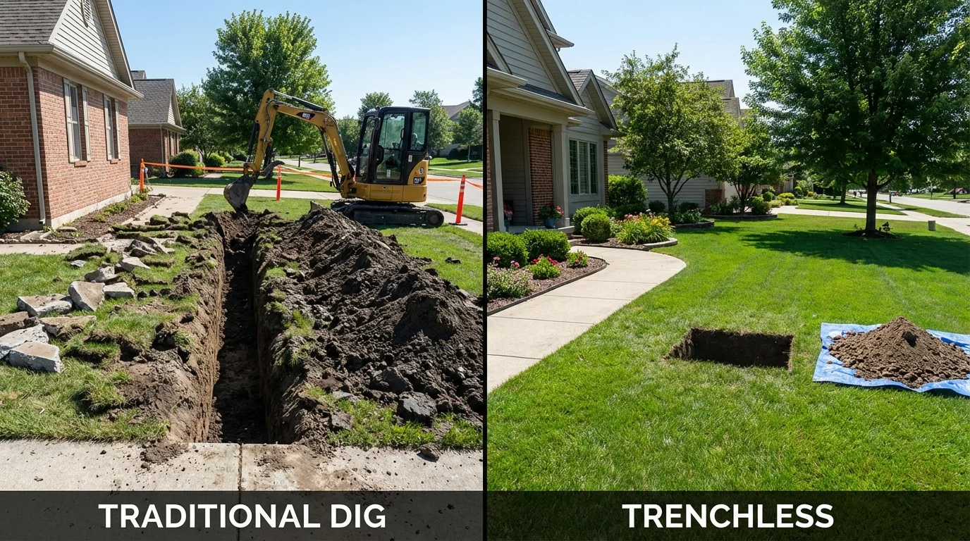 Trenchless sewer repair with minimal yard damage versus traditional excavation in Fairview, OK